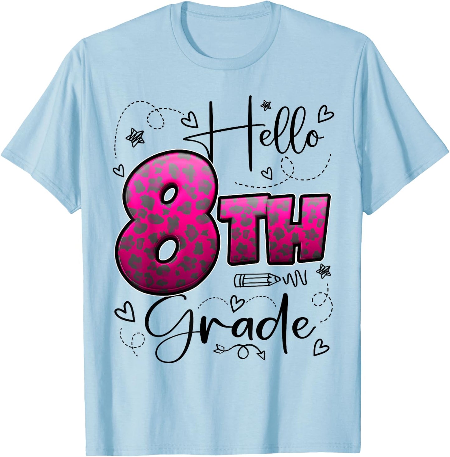 Hello 8th Grade Back To School Eighth Grade Leopard Print T-Shirt - T-Shirt | Light Blue