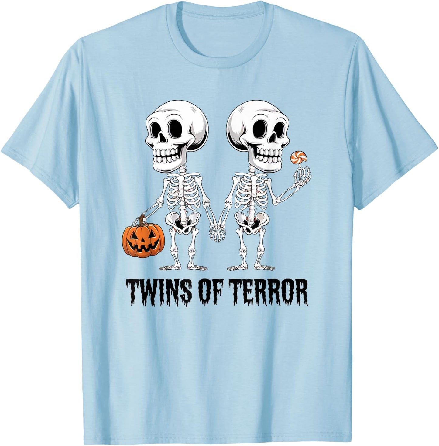 Twins of Terror, Matching Twins Costume Halloween T-Shirt - T-Shirt | Light Blue