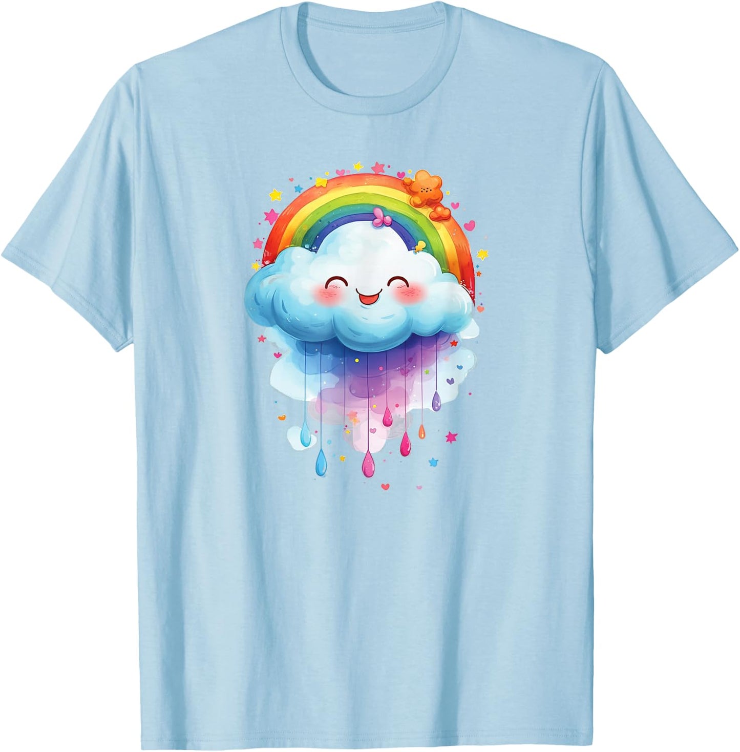 Cute Cloud Happy Rainbow Cloud , White, S T-Shirt - T-Shirt | Light Blue