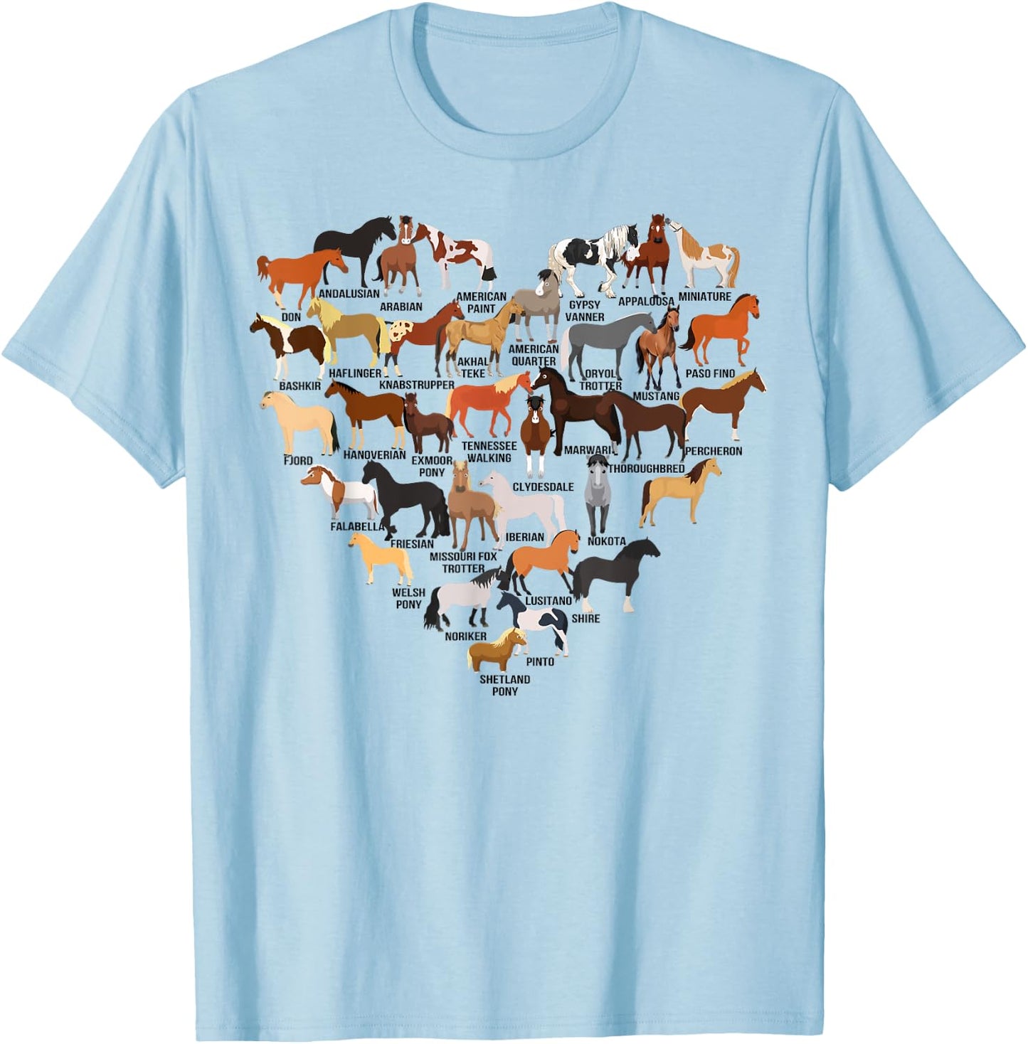 Funny Horse Animal Lover Heart Shape Men Women Kids T-Shirt - T-Shirt | Light Blue