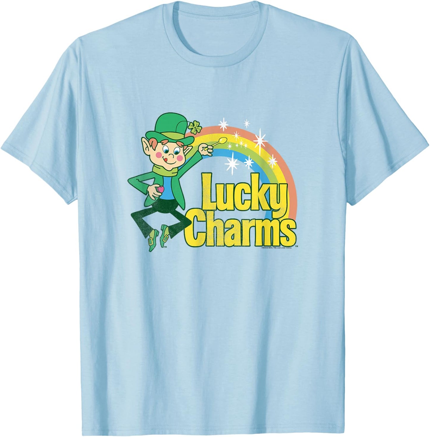 Lucky Charms 80s Style Lucky The Leprechaun Rainbow Logo T-Shirt - T-Shirt | Light Blue