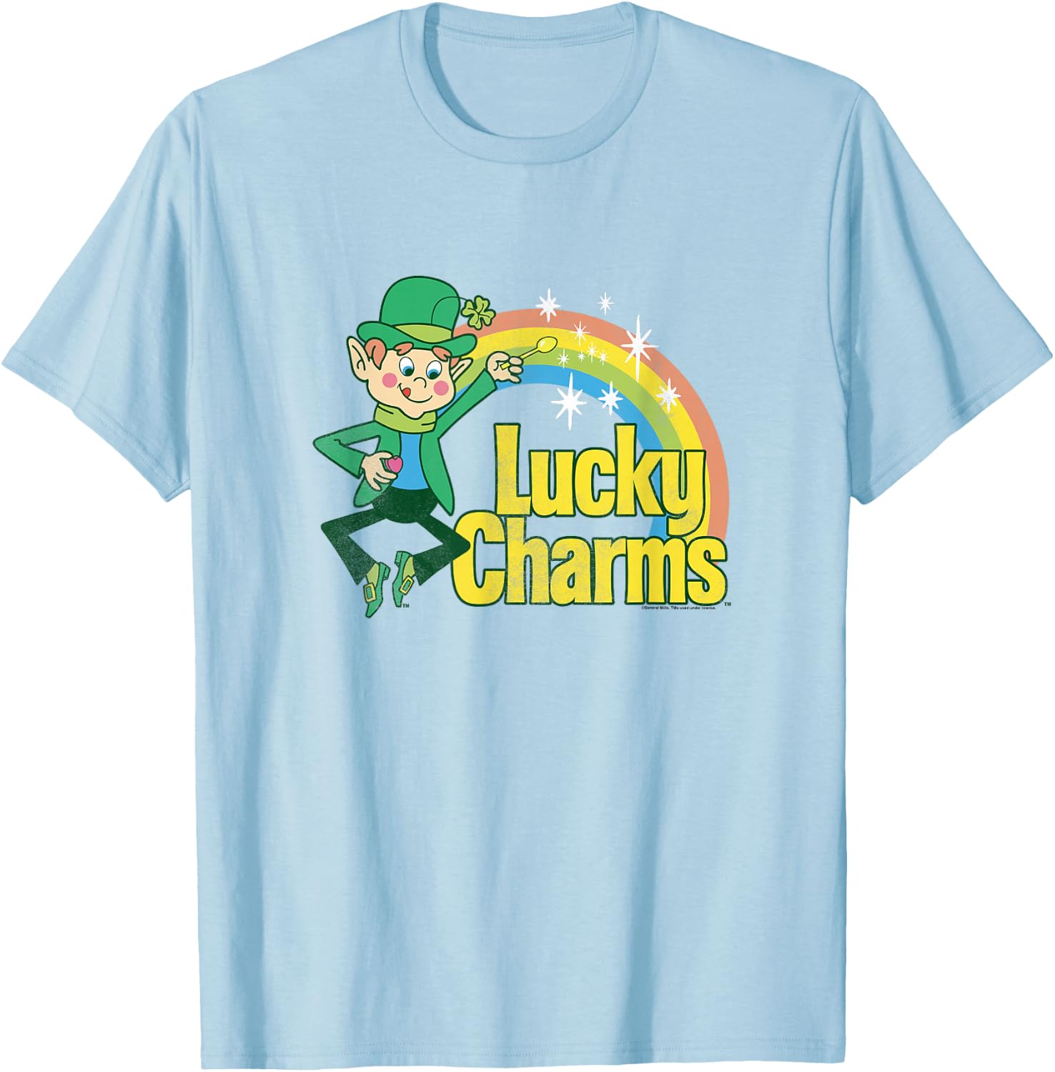 Lucky Charms 80s Style Lucky The Leprechaun Rainbow Logo T-Shirt - T-Shirt | Light Blue