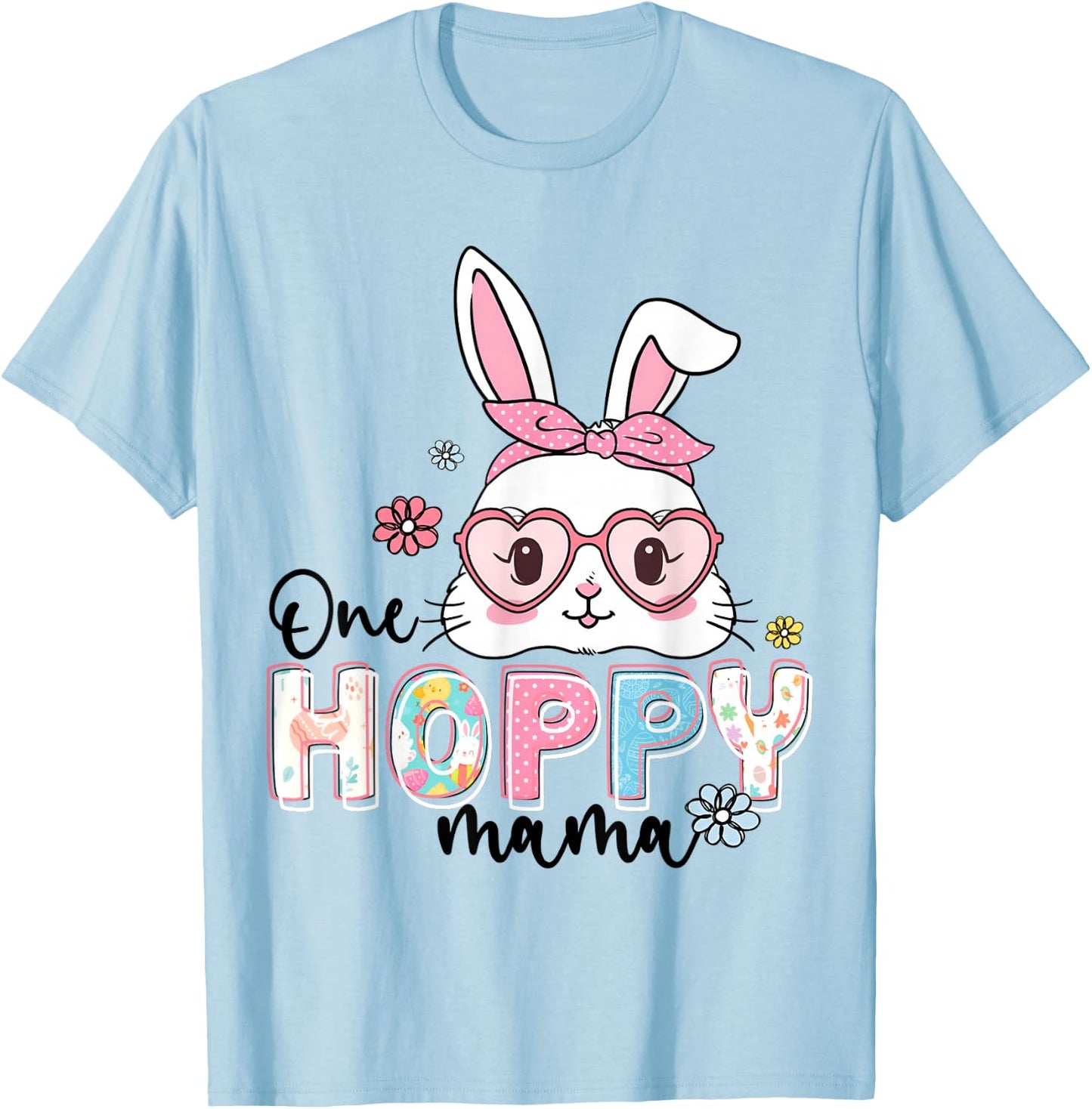 One Hoppy Mama Bunny Groovy Bunny Mom Mommy Happy Easter Day T-Shirt - T-Shirt | Light Blue