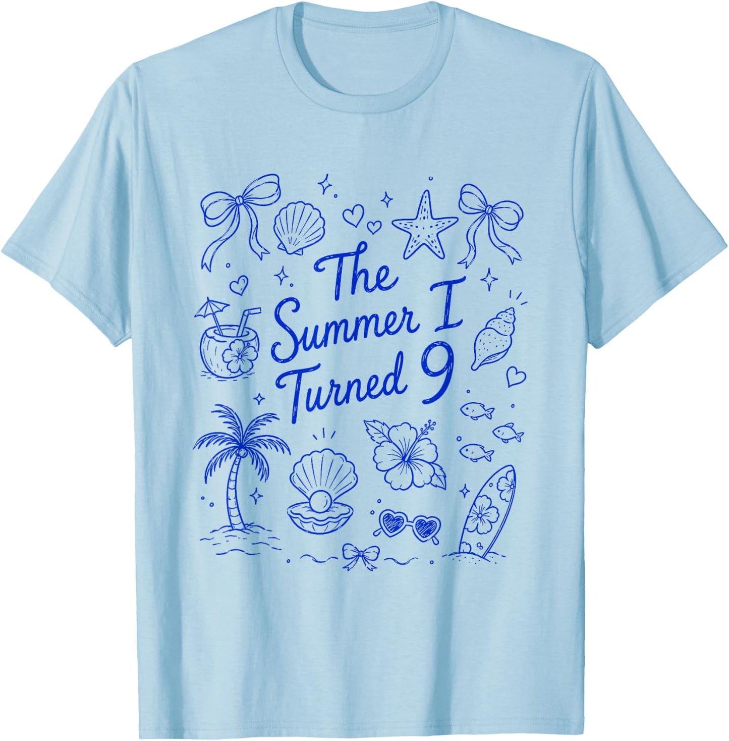 The Summer I Turned 9 Tropical Beach Birthday T-Shirt - T-Shirt | Light Blue
