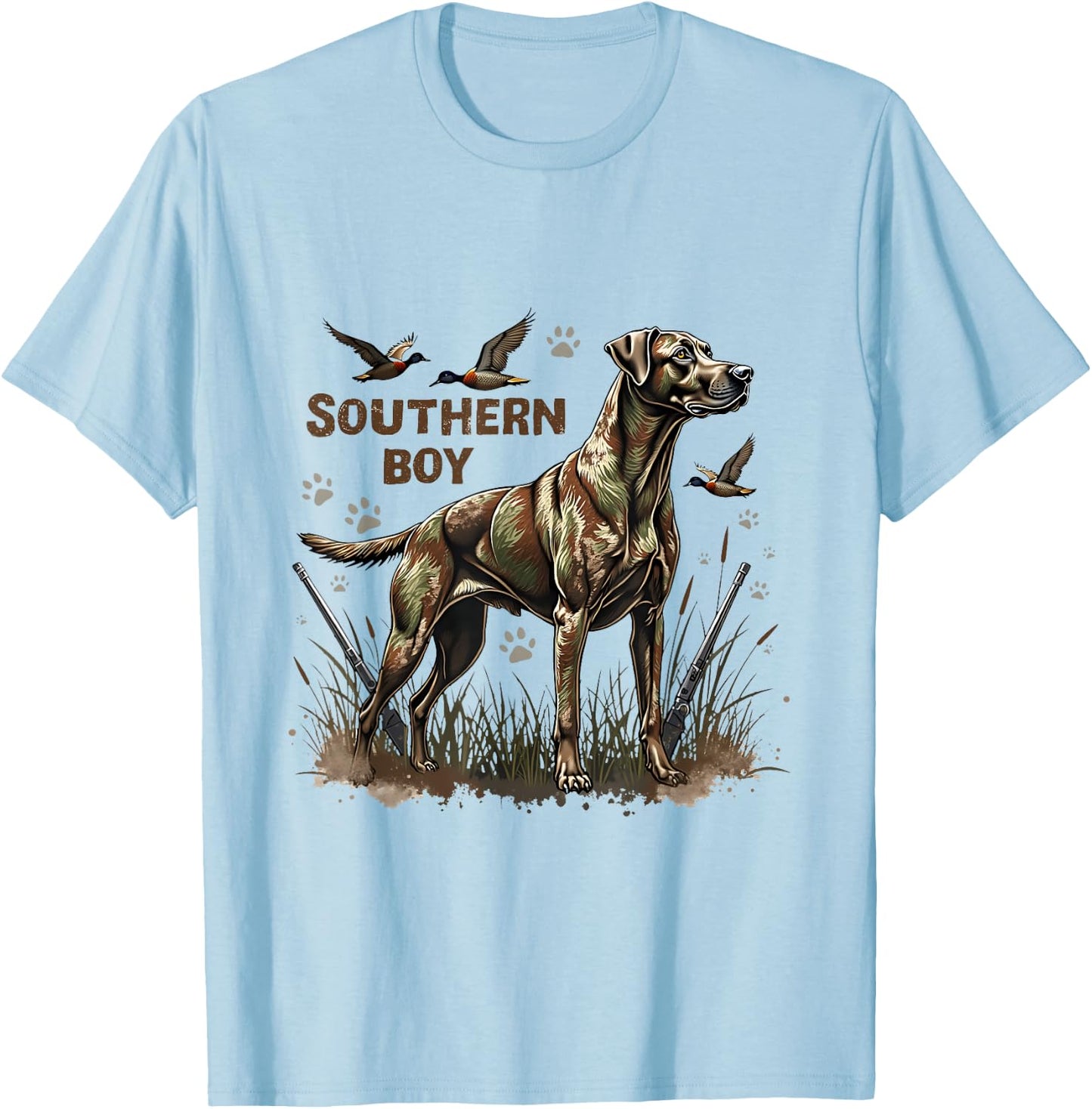 Retro Southern Boy Hunting Dog Waterfowl Dog Lovers Costume T-Shirt - T-Shirt | Light Blue
