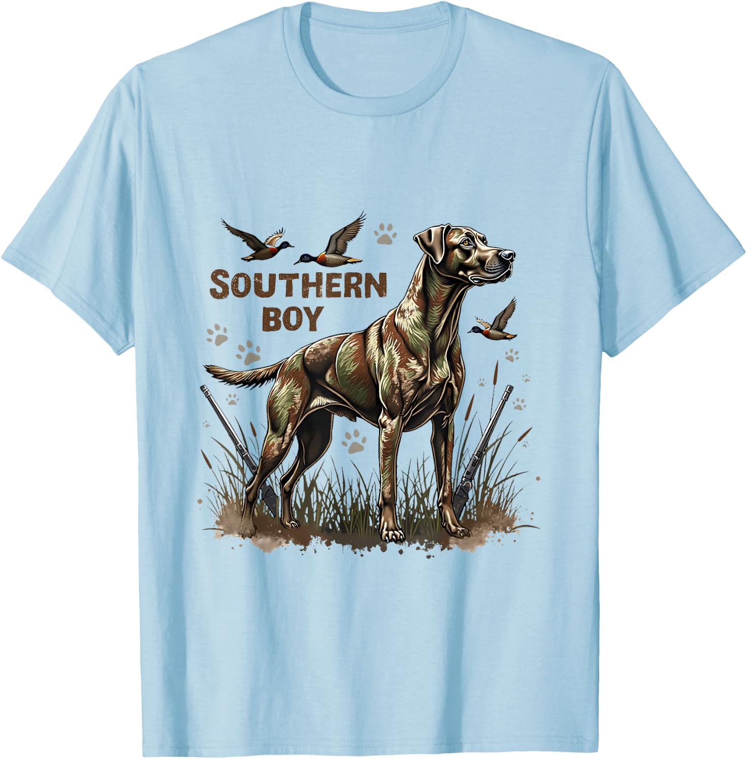 Retro Southern Boy Hunting Dog Waterfowl Dog Lovers Costume T-Shirt - T-Shirt | Light Blue