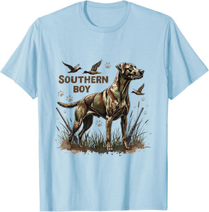 Retro Southern Boy Hunting Dog Waterfowl Dog Lovers Costume T-Shirt - T-Shirt | Light Blue