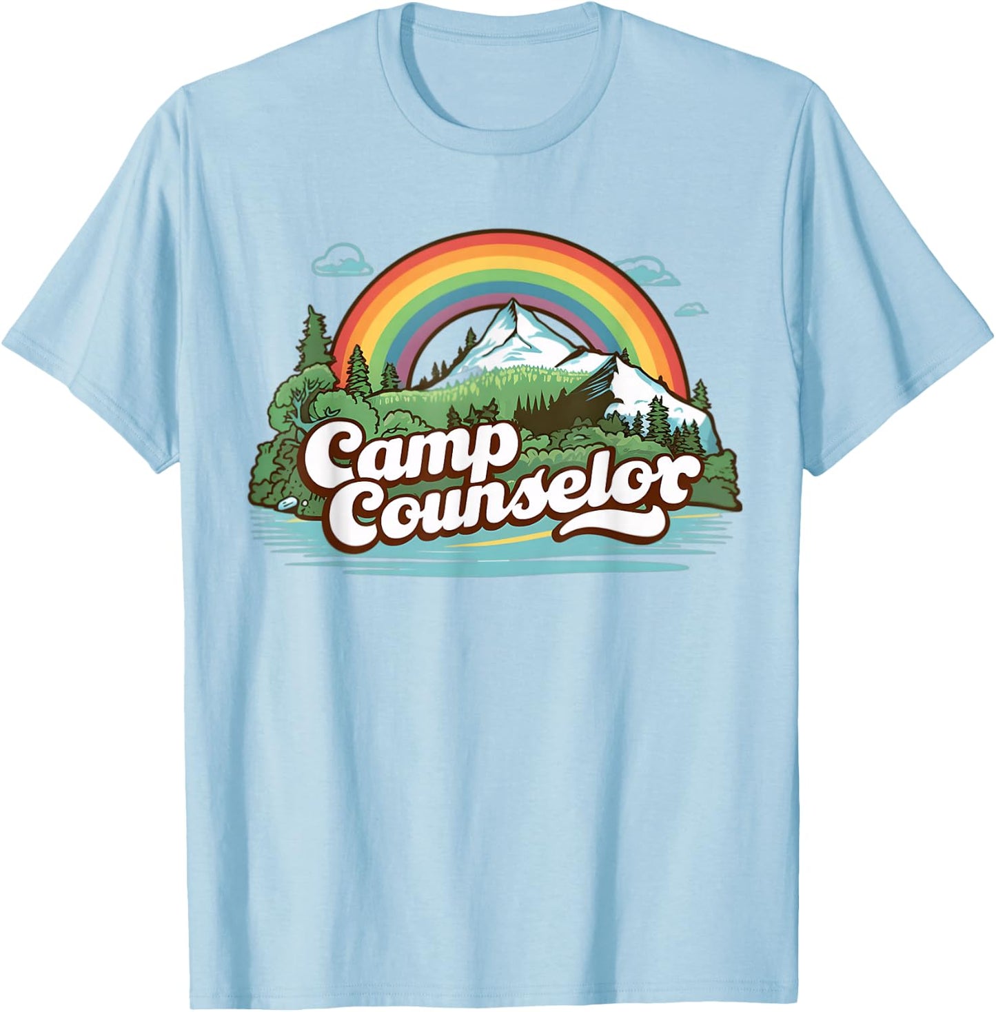Summer Camp Director Staff Groovy Rainbow Camp Counselor T-Shirt - T-Shirt | Light Blue