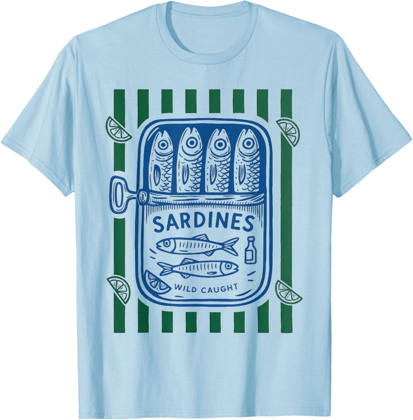 Les Sardines Fisherman Aesthetic Coastal Sardine Tinned Fish T-Shirt - T-Shirt | Light Blue