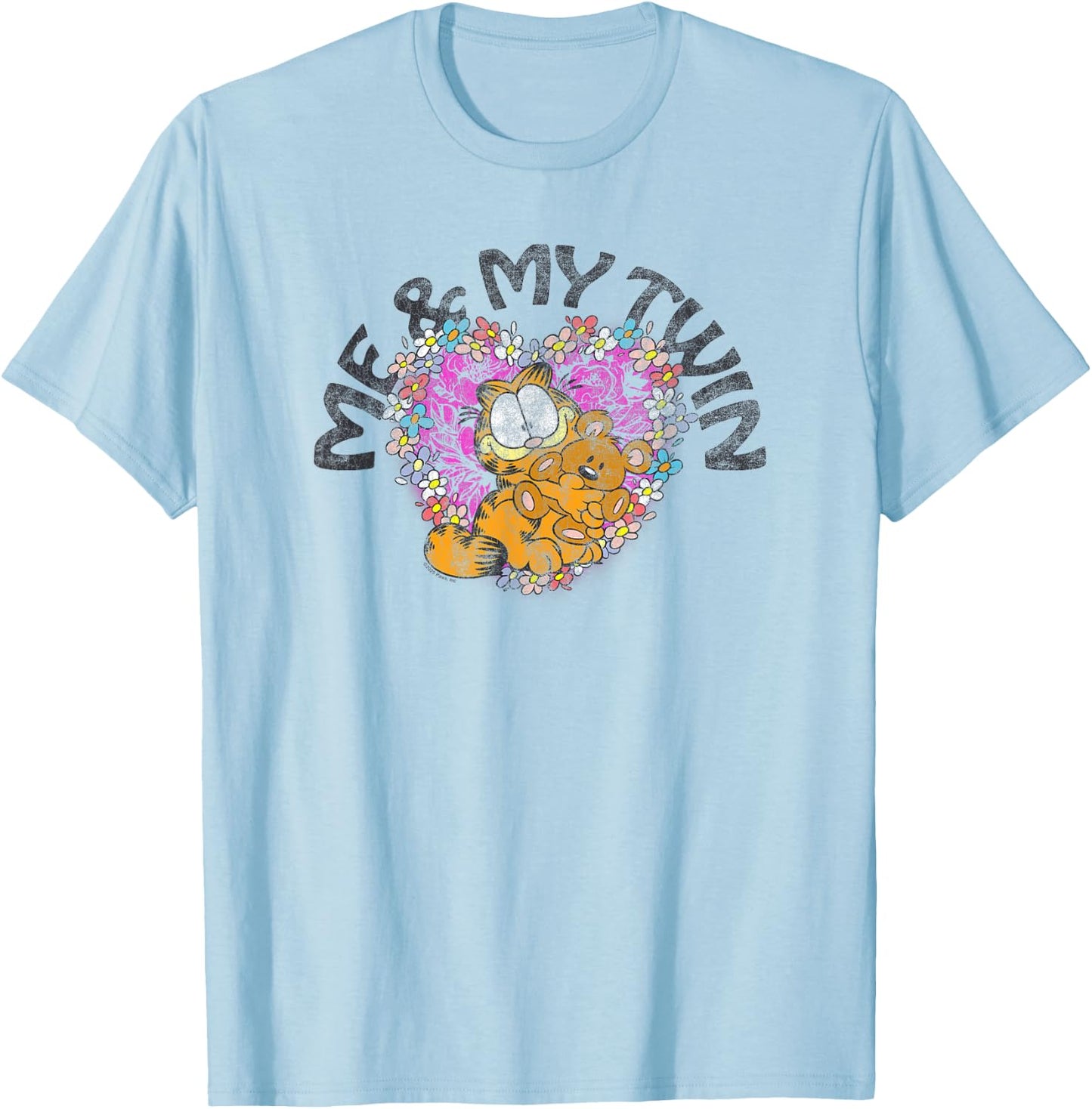 Garfield Me and My Twin Flower Heart Pookie Retro Cute Cat T-Shirt - T-Shirt | Light Blue