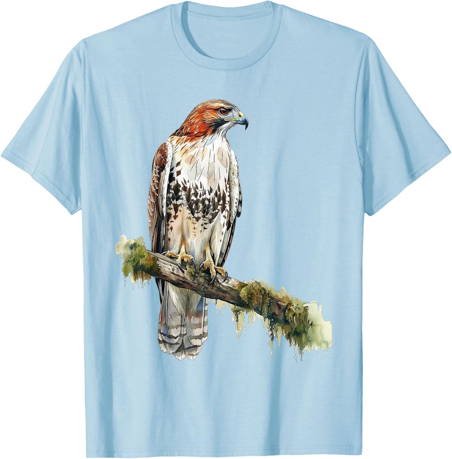 Watercolour Red Tailed Hawk Falconry Birding T-Shirt - T-Shirt | Light Blue