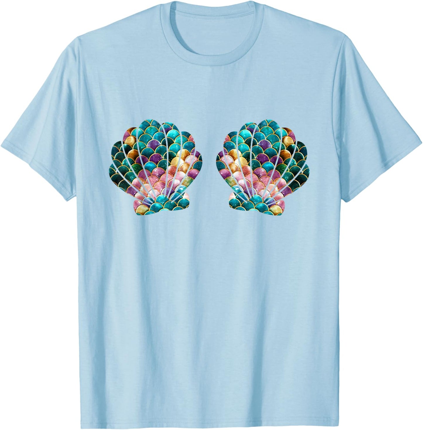 Mermaid Seashell Bra Cartoon Sea Shell Graphic Costume T-Shirt - T-Shirt | Light Blue