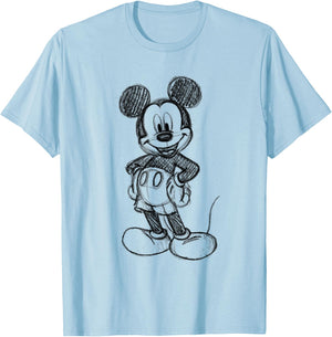 Disney Mickey Mouse Sketch , White T-Shirt - T-Shirt | Light Blue