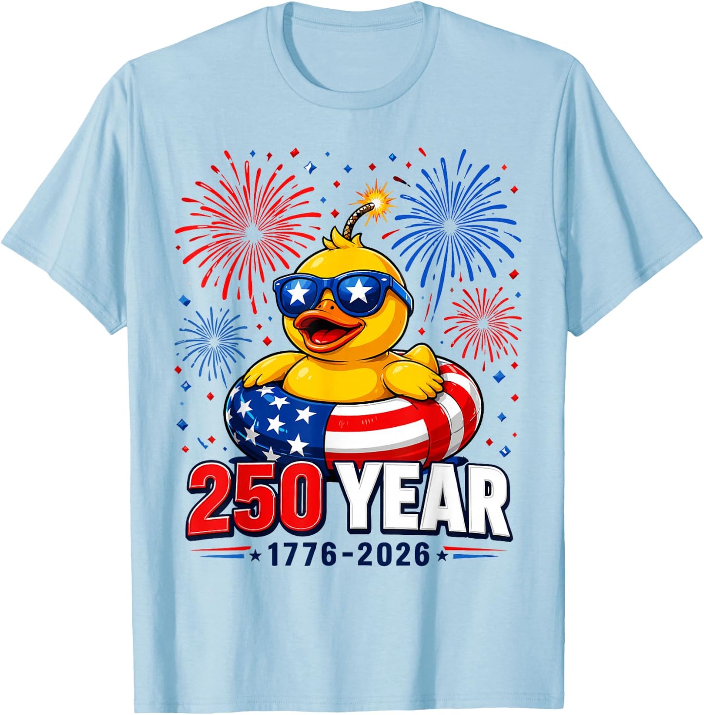 America 250th Anniversary 4th of July Patriotic Rubber Duck T-Shirt - T-Shirt | Light Blue