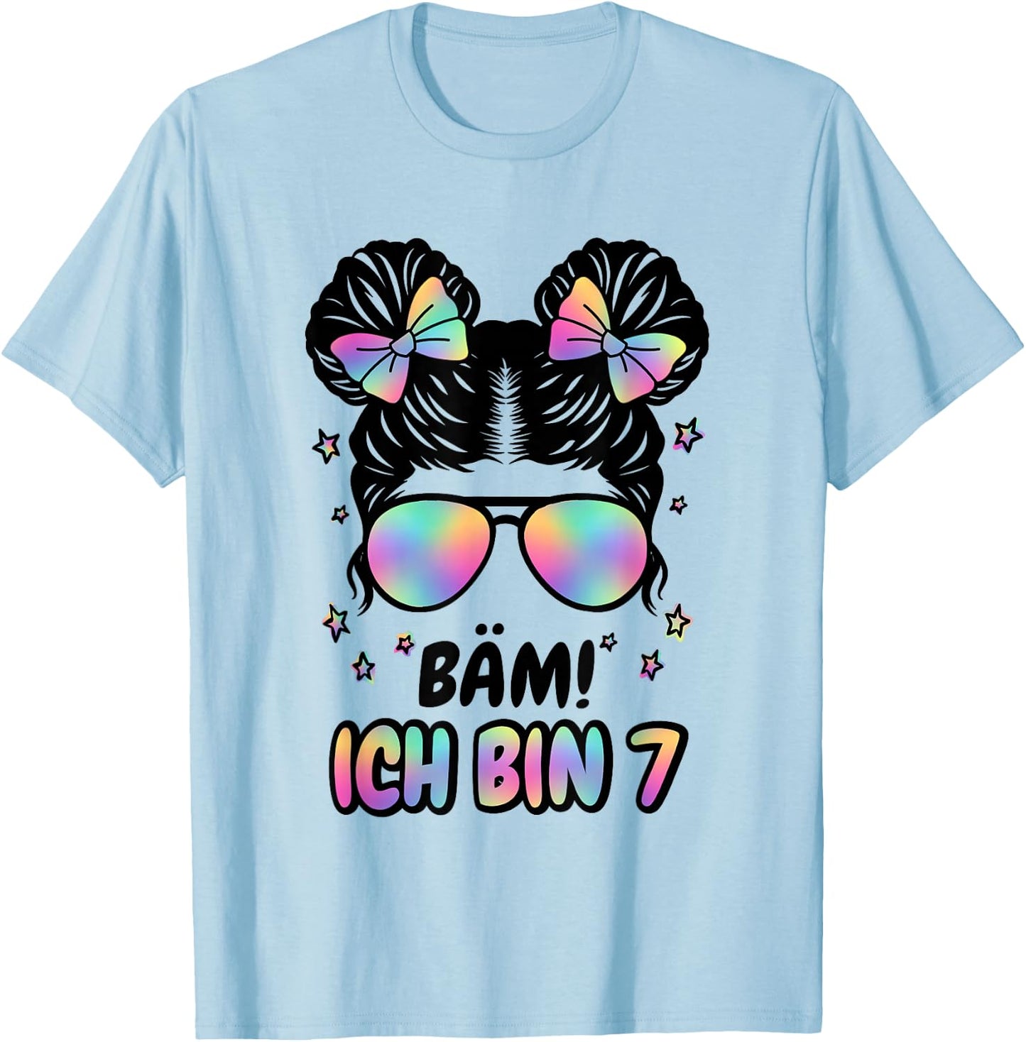 7. Geburtstag Mädchen Messy Bun Bäm! Ich Bin Sieben T-Shirt - T-Shirt | Light Blue