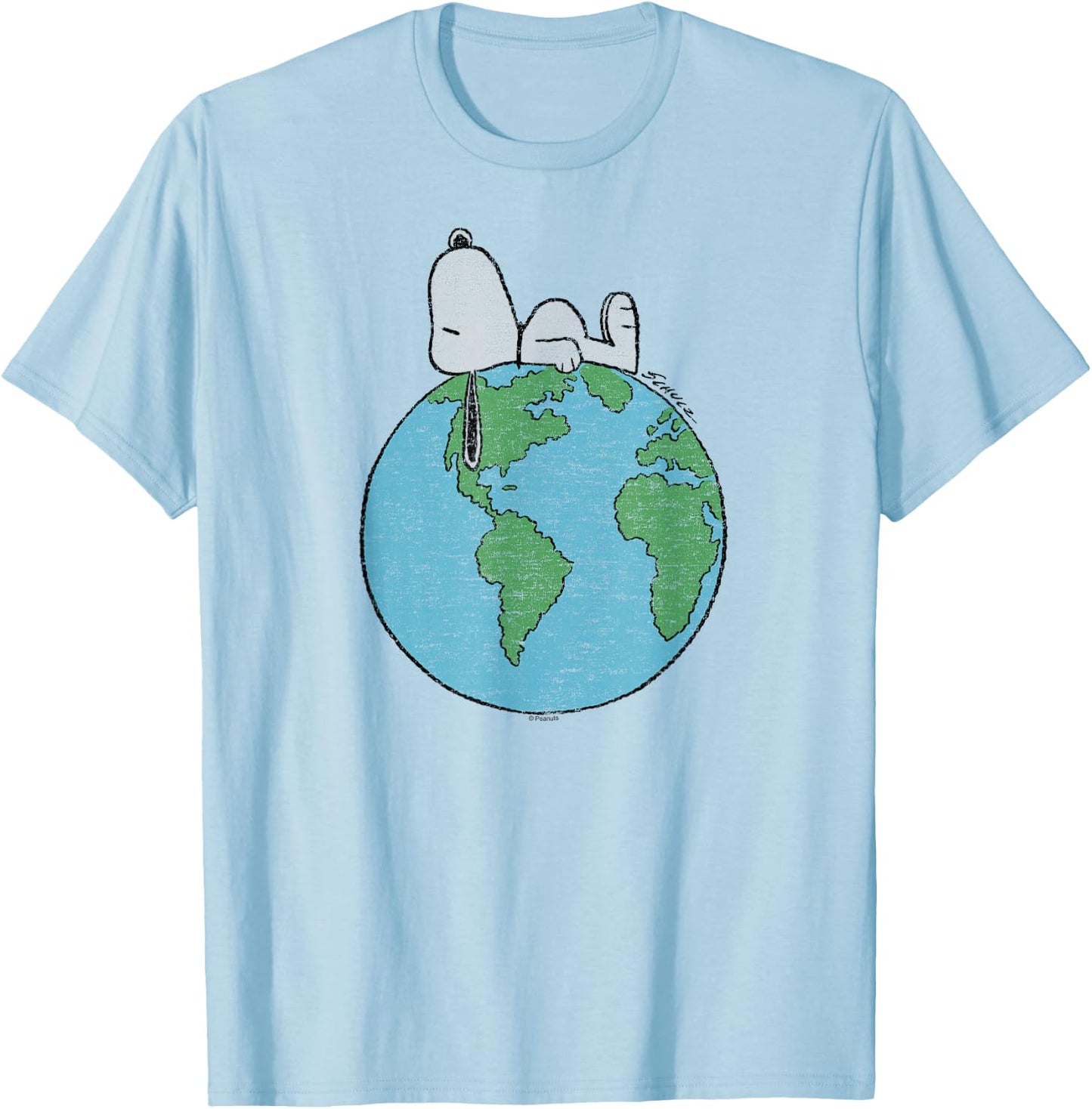 Peanuts - Snoopy Earth Day Laying On Top of the World T-Shirt - T-Shirt | Light Blue