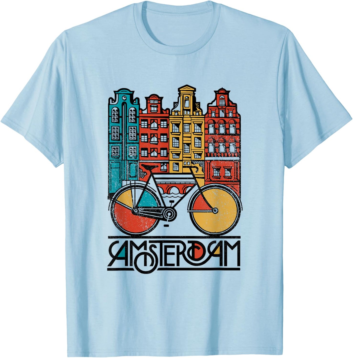 New Retro Bicycle Bike Amsterdam City T Shirt Jersey T-Shirt - T-Shirt | Light Blue