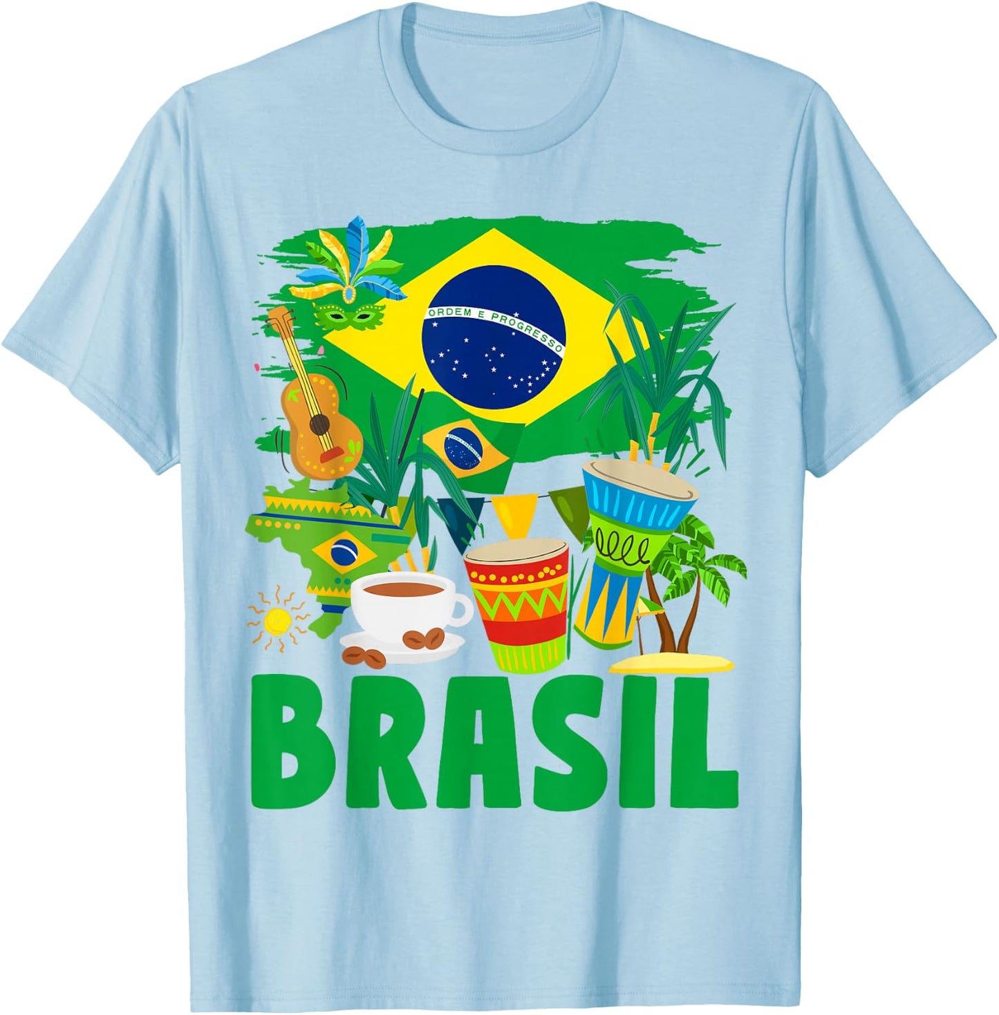 Brazil Flag for Kids - Brazil and Brazil Flag , Yellow, S T-Shirt - T-Shirt | Light Blue