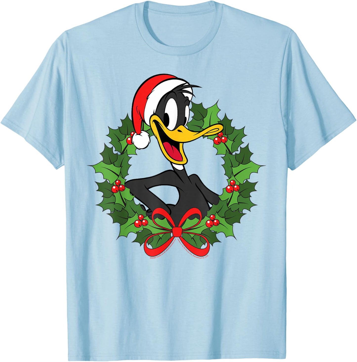 Looney Tunes Christmas Daffy Duck Wreath T-Shirt - T-Shirt | Light Blue