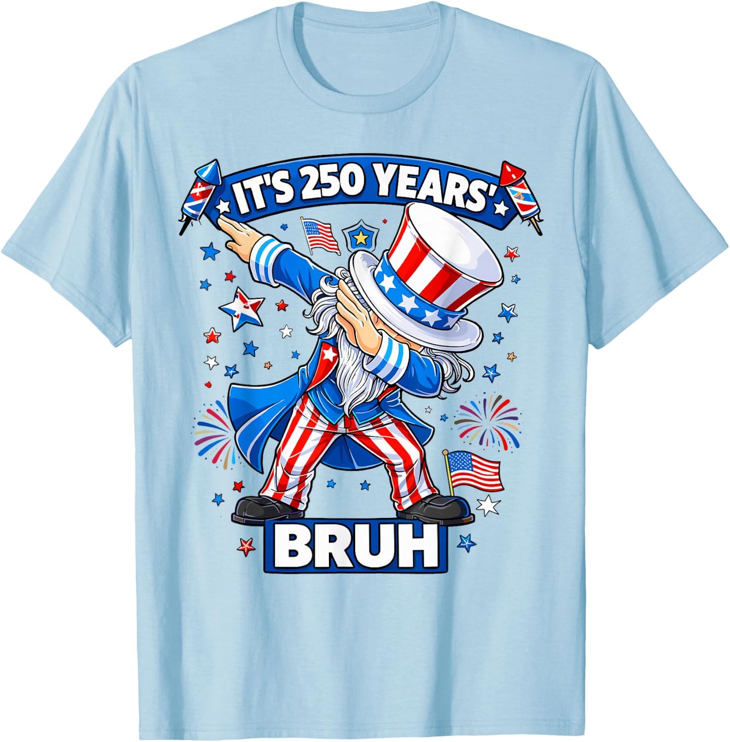 Boys It's 250 Years Bruh Dabbing Uncle Sam 4th of July Kids T-Shirt - T-Shirt | Light Blue