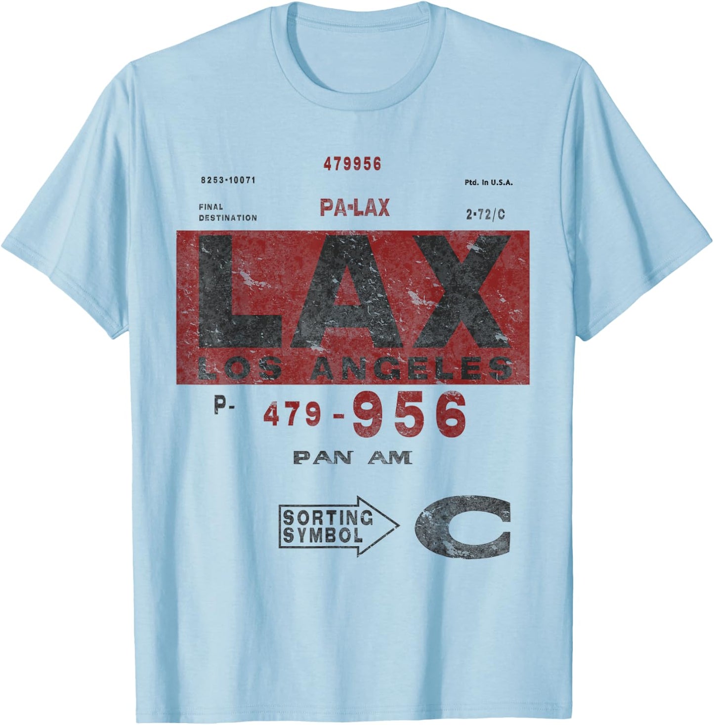 LAX Los Angeles Airport Vintage Airline Tag Travel Pilot Medium Heather Grey T-Shirt - T-Shirt | Light Blue