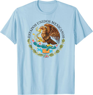 Mexico Coat of Arms Mexican Flag Seal Symbol T-Shirt - T-Shirt | Light Blue