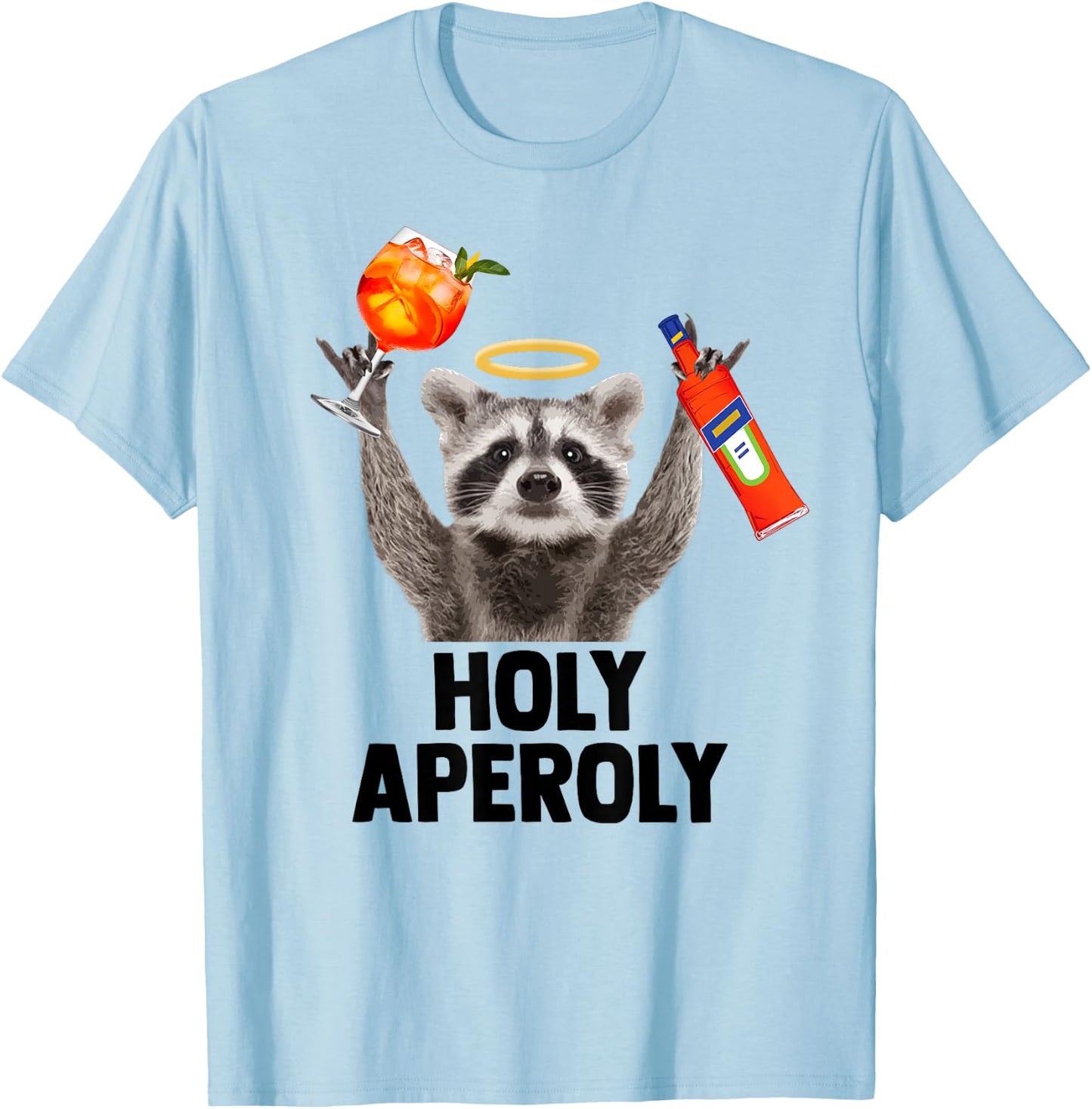 HOLY APEROLY X Raccoon Meme Racoon X Aperoli Pedro Spritz , White T-Shirt - T-Shirt | Light Blue