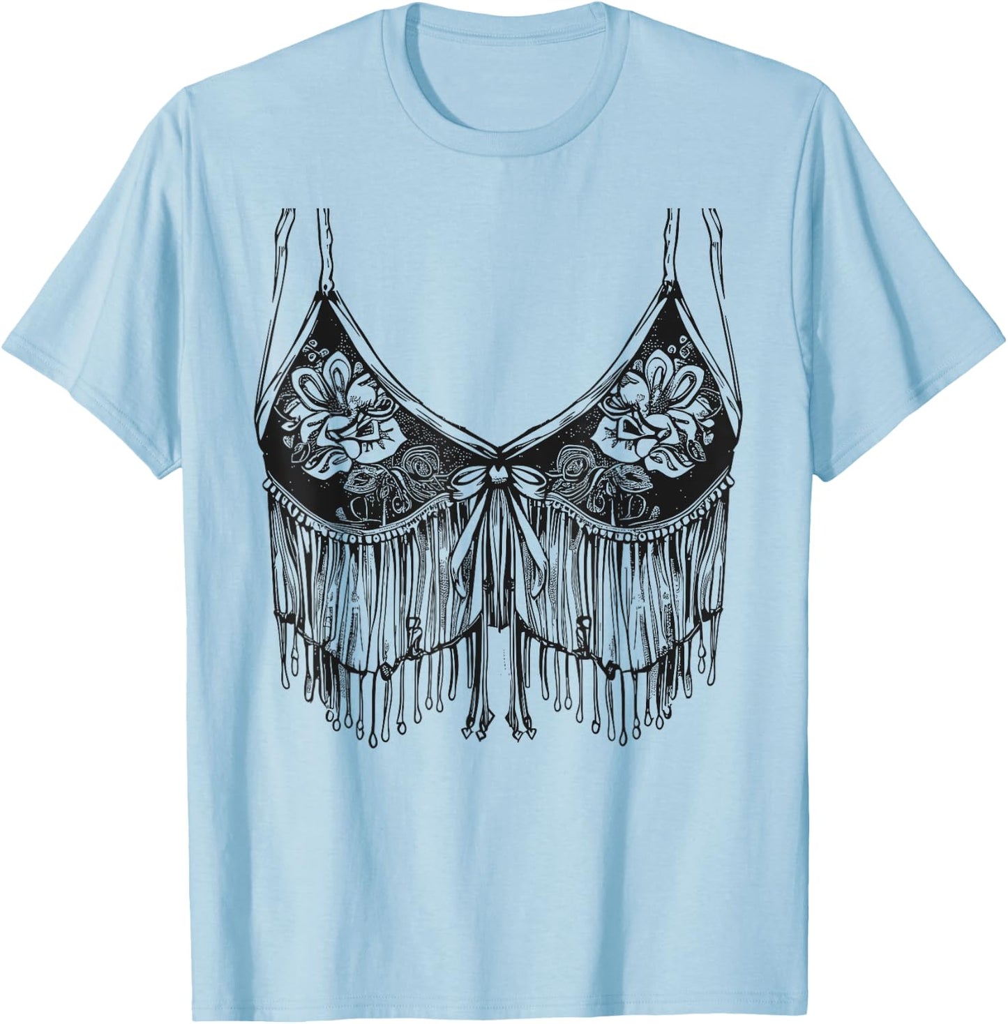 Lingerie Bra graphic Cowgirl Fringe Trendy Cute Sexy Country T-Shirt - T-Shirt | Light Blue
