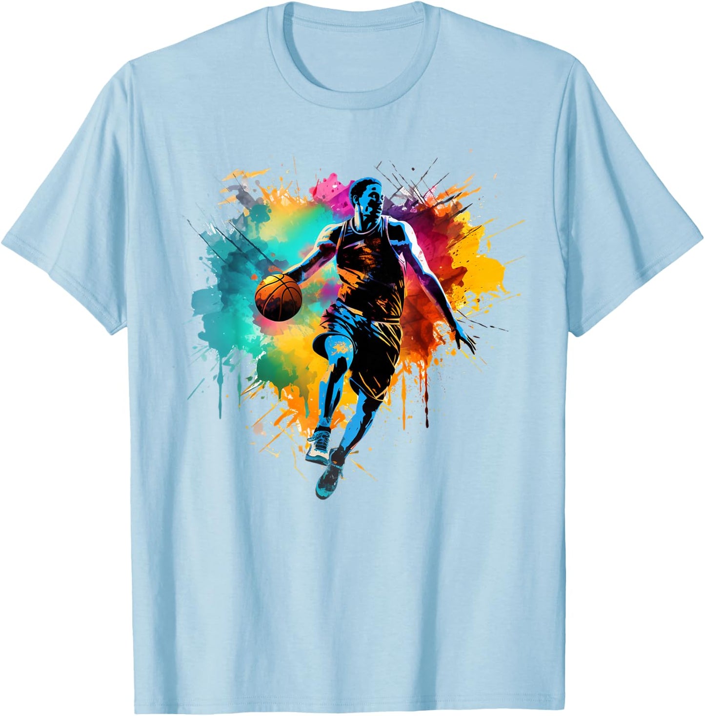Colorful Basketball player Boy on Basketball T-Shirt - T-Shirt | Light Blue
