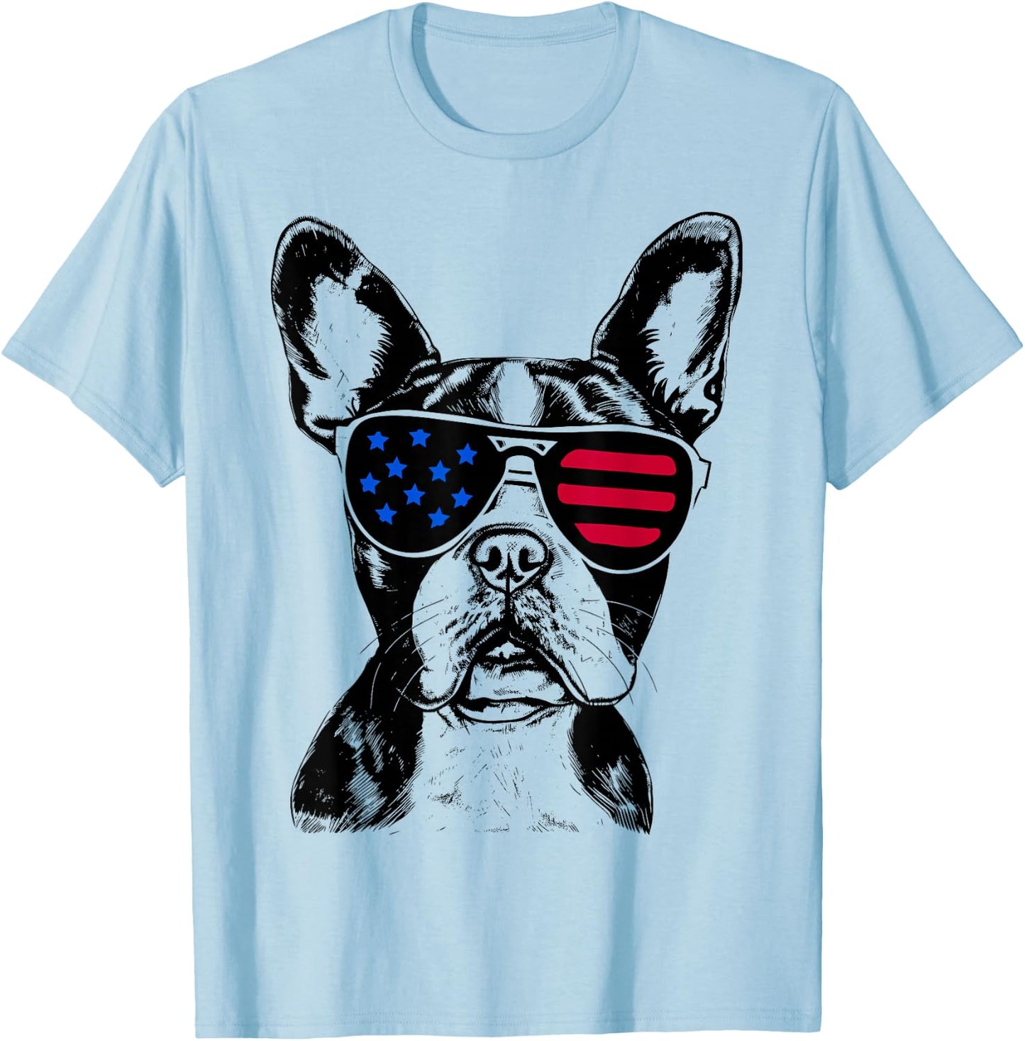 Boston Terrier Dog 4th of July America USA Flag T-Shirt - T-Shirt | Light Blue