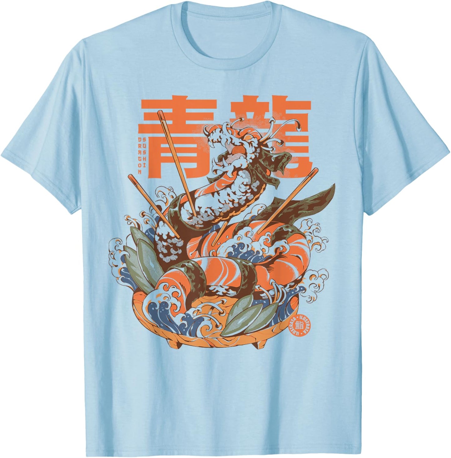 Dragon Sushi Japanese Food Lovers Dragon Anime Sushi T-Shirt - T-Shirt | Light Blue