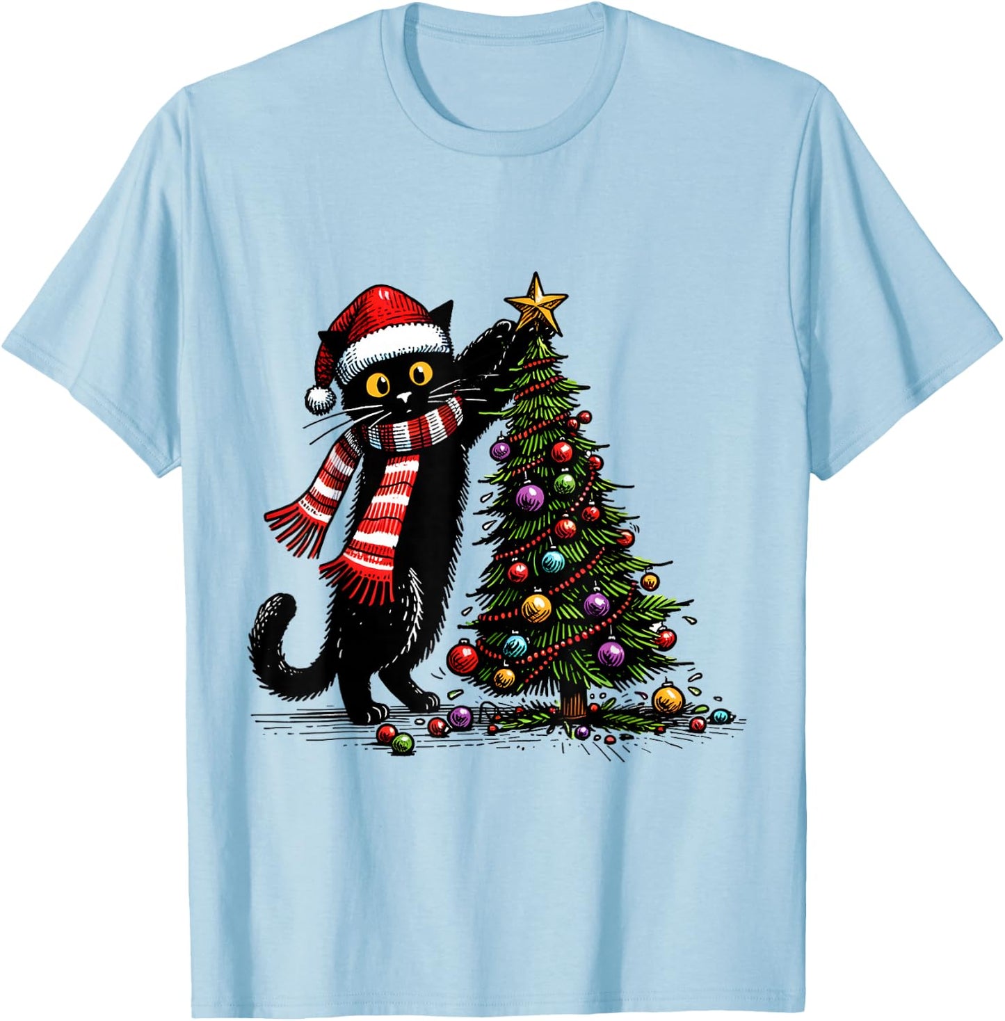 Cat Merry Christmas 2024 Woman Cat Man Cat 2024 Christmas Gift , white, S T-Shirt - T-Shirt | Light Blue