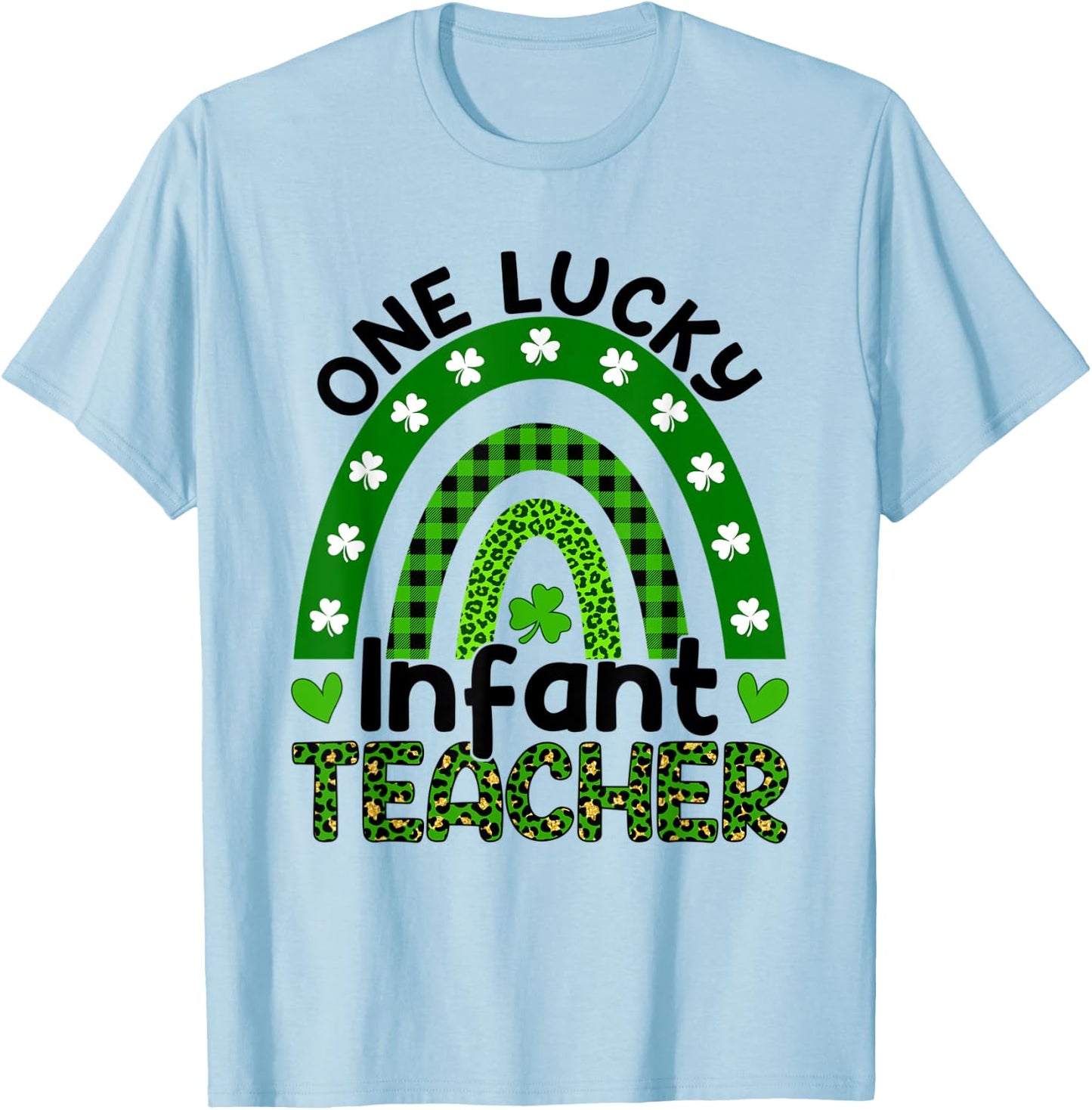 One Lucky Infant Teacher St Patricks Day Leopard Rainbow T-Shirt - T-Shirt | Light Blue