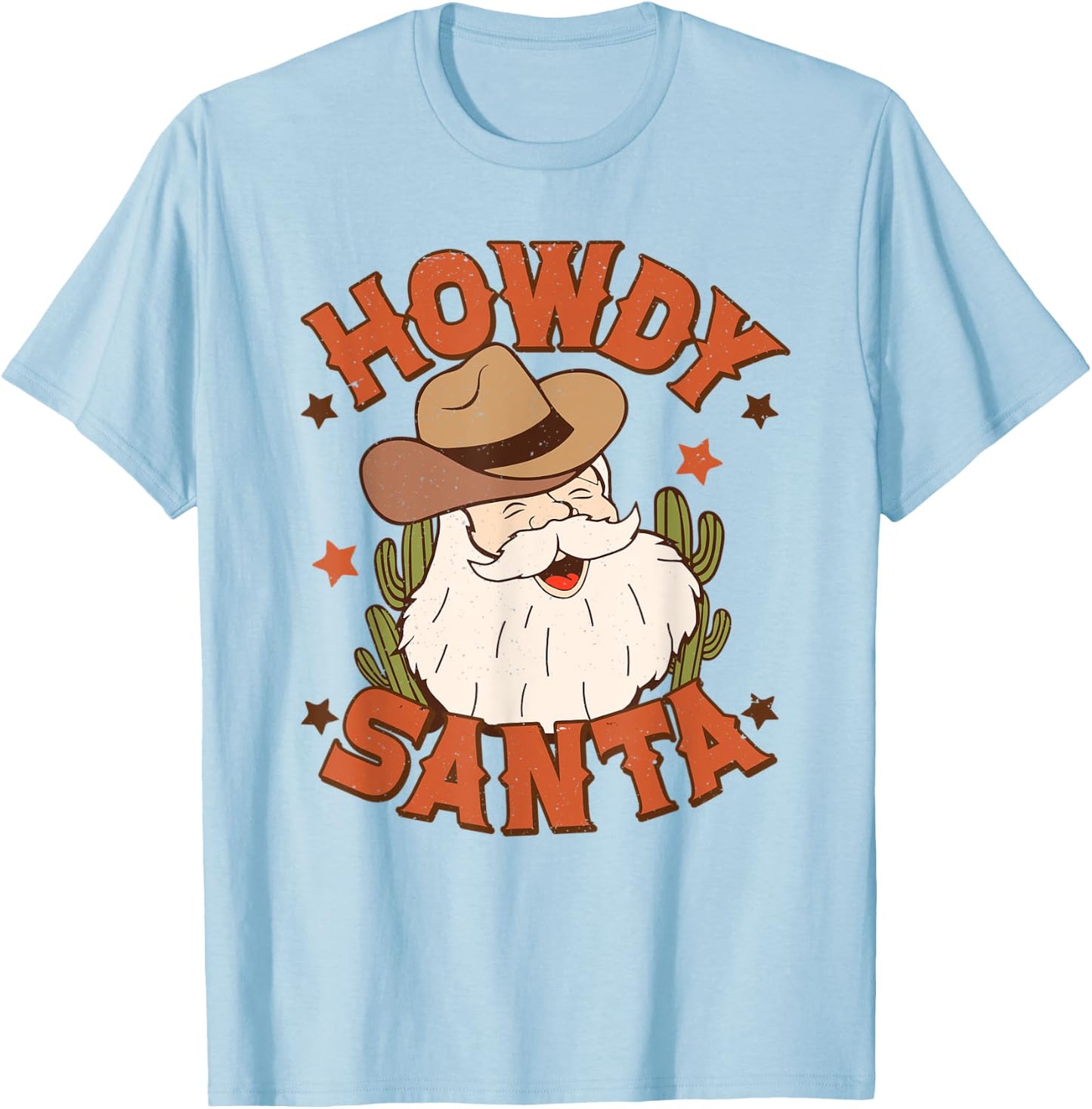 Retro Howdy Santa Christmas Rodeo Western Cowboy Cowgirl T-Shirt - T-Shirt | Light Blue