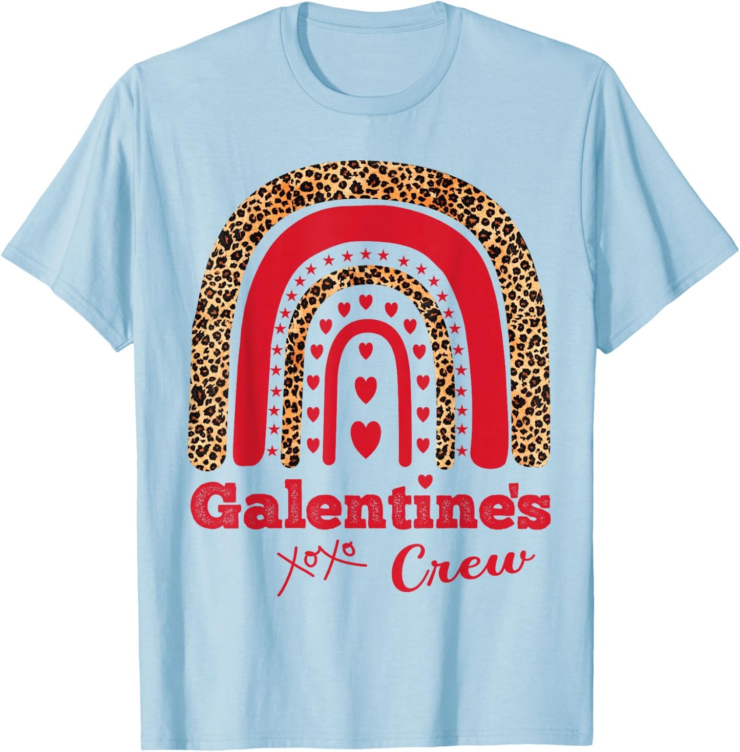 Galentine's Crew Valentine February Hearts Leopard T-Shirt - T-Shirt | Light Blue