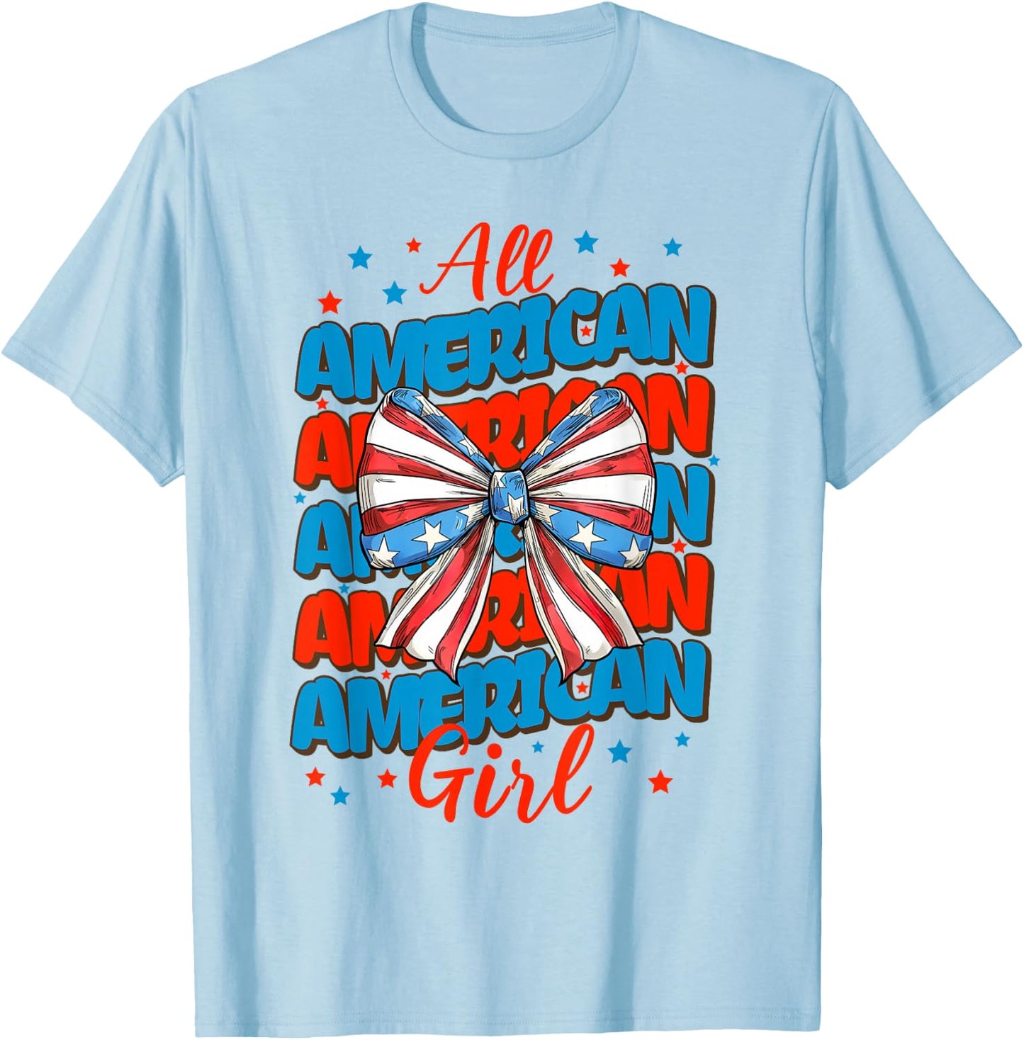Groovy All American Girl 4th Of July Girls Kids USA Flag T-Shirt - T-Shirt | Light Blue