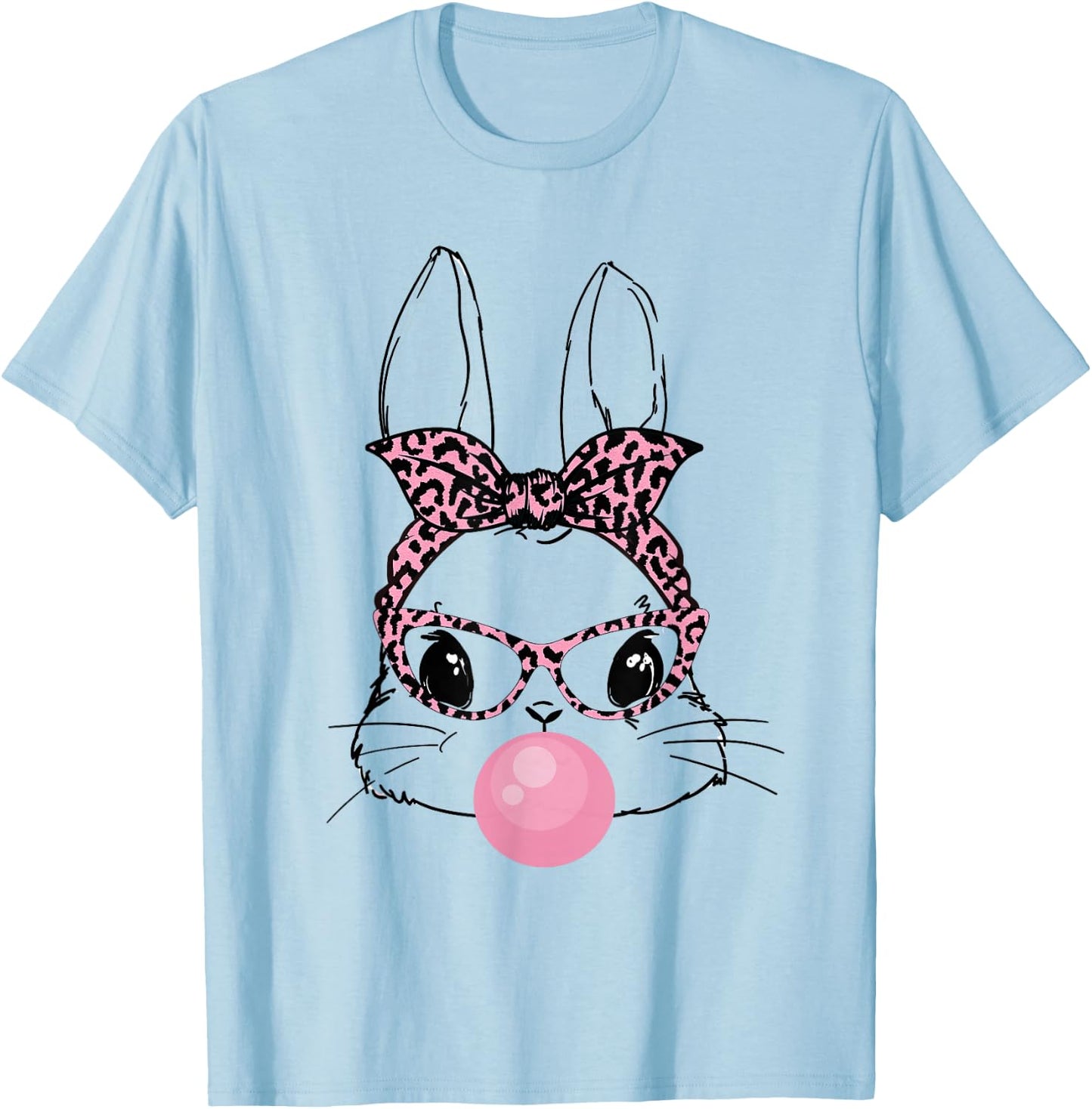 Cute Bunny With Bandana Heart Glasses Bubblegum Easter Day T-Shirt - T-Shirt | Light Blue