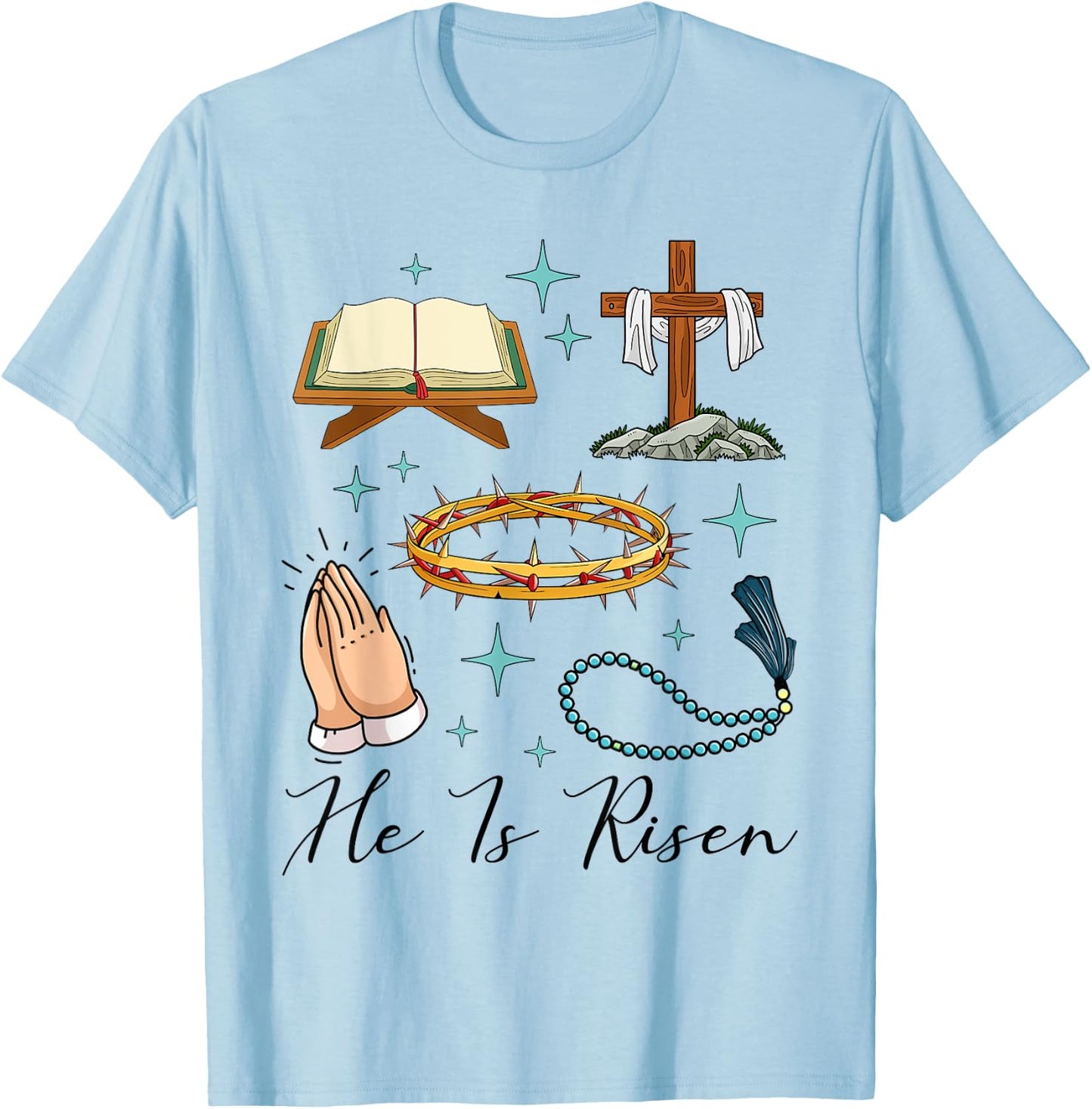 He Is Risen Shirt Easter Christian Cross Men Women Kids T-Shirt - T-Shirt | Light Blue