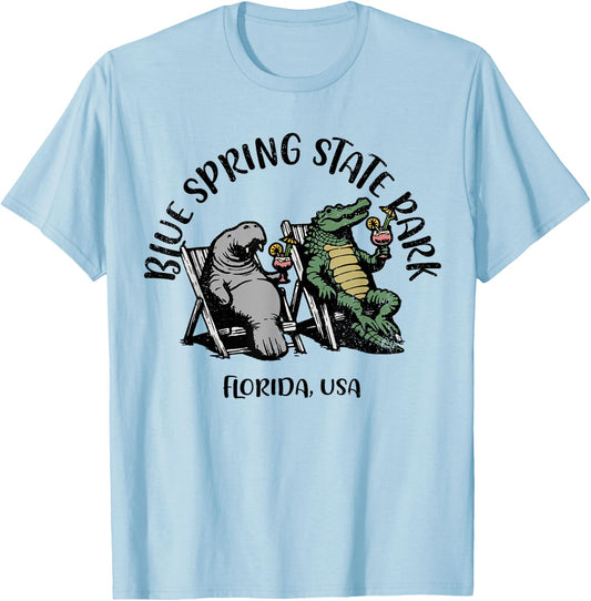 Blue Spring State Park Florida USA Manatee Alligator Design T-Shirt - T-Shirt | Light Blue