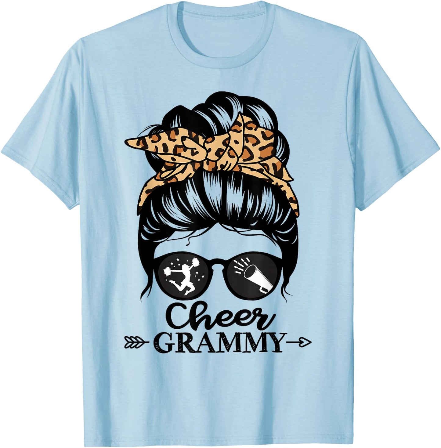Cheer Grammy Messy Bun Hair Funny Cheerleader Grammy T-Shirt - T-Shirt | Light Blue