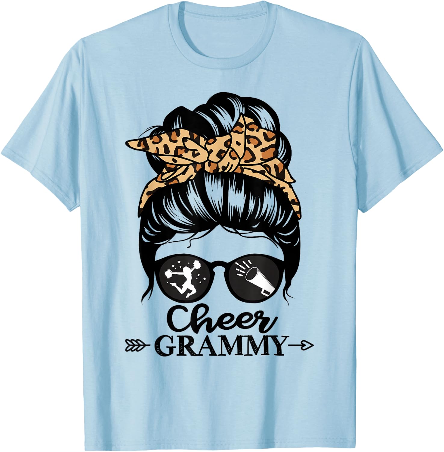 Cheer Grammy Messy Bun Hair Funny Cheerleader Grammy T-Shirt - T-Shirt | Light Blue