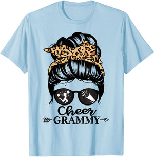 Cheer Grammy Messy Bun Hair Funny Cheerleader Grammy T-Shirt - T-Shirt | Light Blue