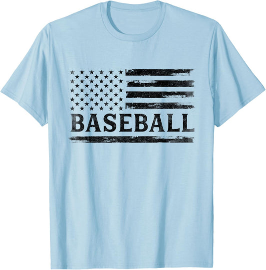 Baseball Black Vintage USA Flag Player Coach T-Shirt - T-Shirt | Light Blue