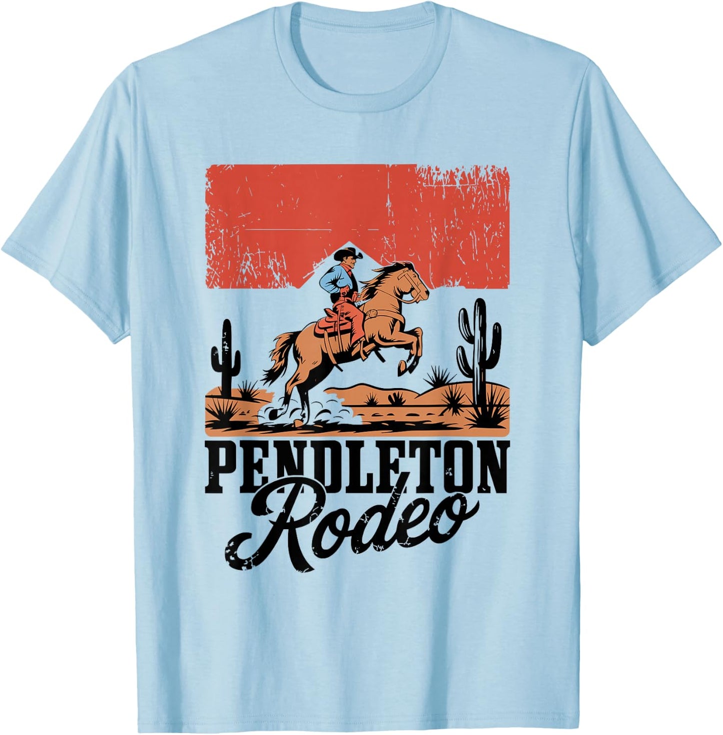 Pendleton Rodeo, Vintage Cowboy Western Horse Bronc Riding T-Shirt - T-Shirt | Light Blue