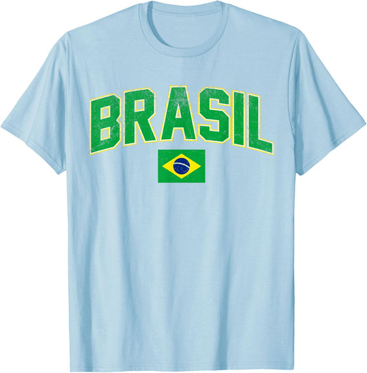 Brasil with Brazilian Flag Colors Men Women Kids Brazil Flag T-Shirt - T-Shirt | Light Blue