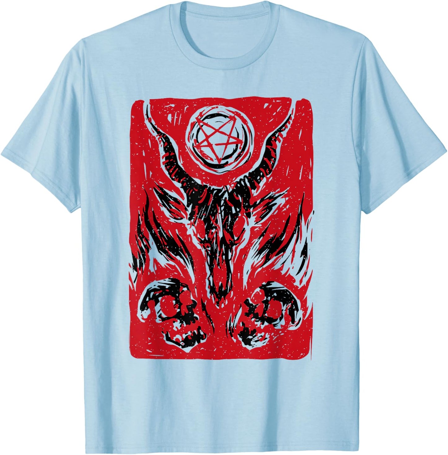 Retro Baphomet Satanic Satan Goat Devil Occult Goth Graphic T-Shirt - T-Shirt | Light Blue