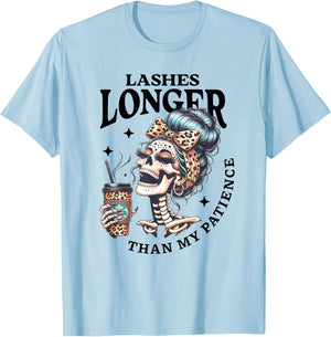 Cute Lashes Longer Than My Patience Skeleton Sarcastic Quote T-Shirt - T-Shirt | Light Blue