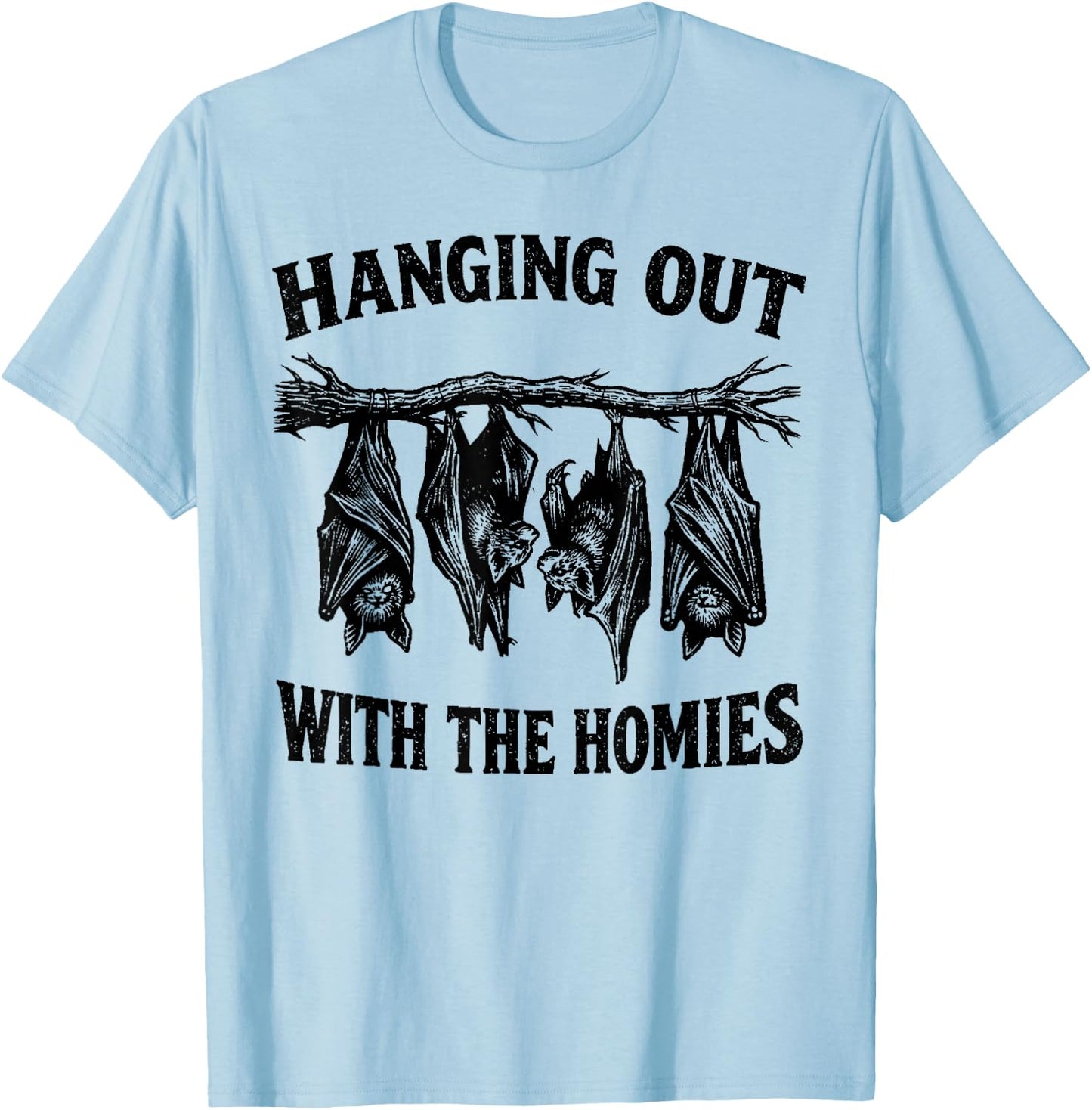 Mit den Homies abhängen, lustige Fledermäuse von Oben nach unten, dunkler Humor T-Shirt - T-Shirt | Light Blue