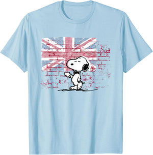 Peanuts Snoopy Posh Union Jack Wall , White T-Shirt - T-Shirt | Light Blue