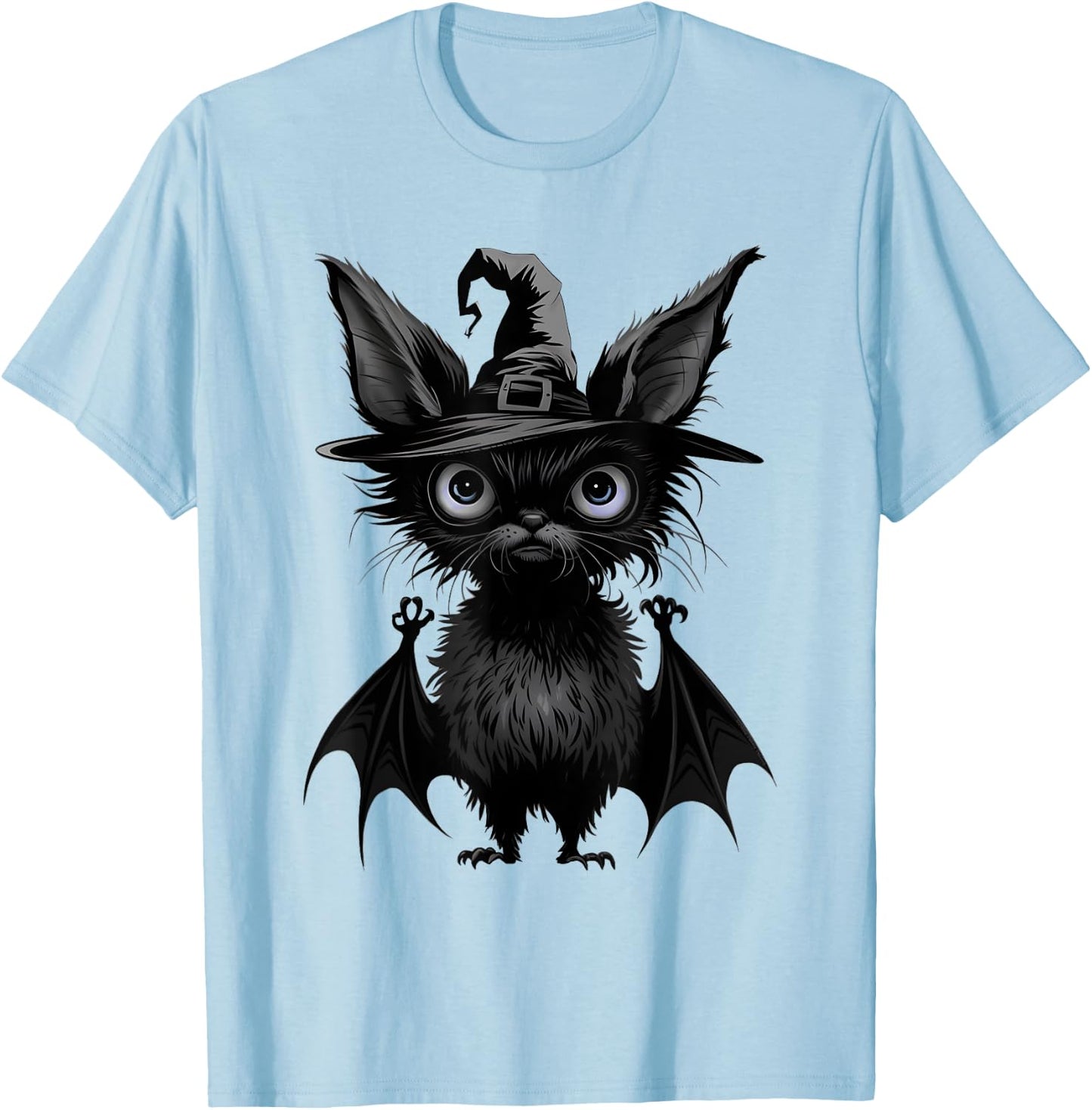 Cute Bat Wearing Witch Hat Trying to Be Scary Halloween Bat T-Shirt - T-Shirt | Light Blue